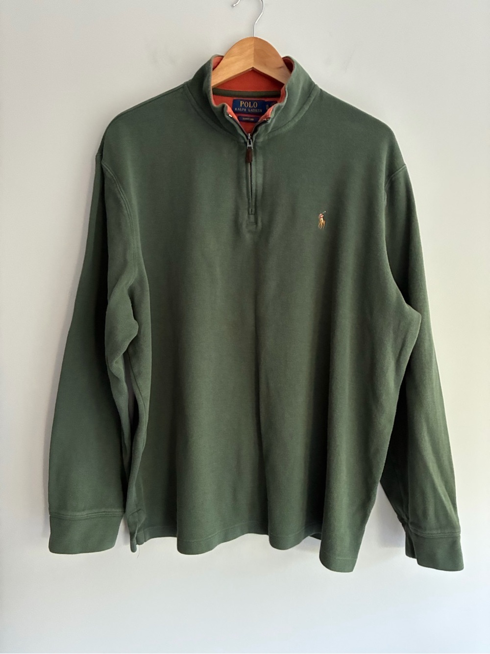 Polo by Ralph Lauren Olive Green Orange Accents Quarter-Zip Pullover Extra Large